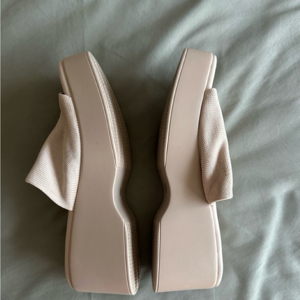 Beige Wedge Platform Slides - Picture 4 of 6
